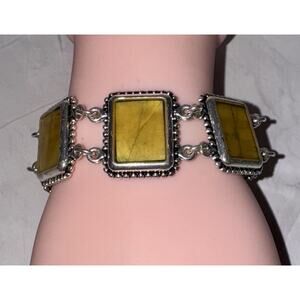 Premier Designs Silver Tone Yellow Enamel Square Link Bracelet Toggle Clasp